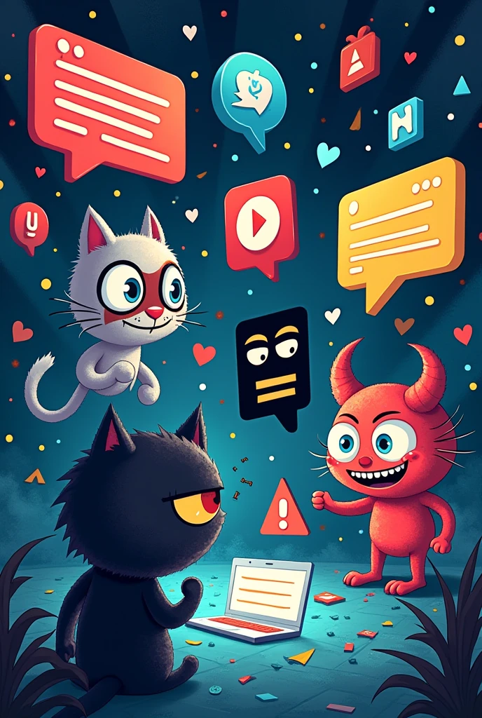 Negative Effects of scamm in social media platforms Targeted the people with negative Effects (simple dark humor sticker characters)