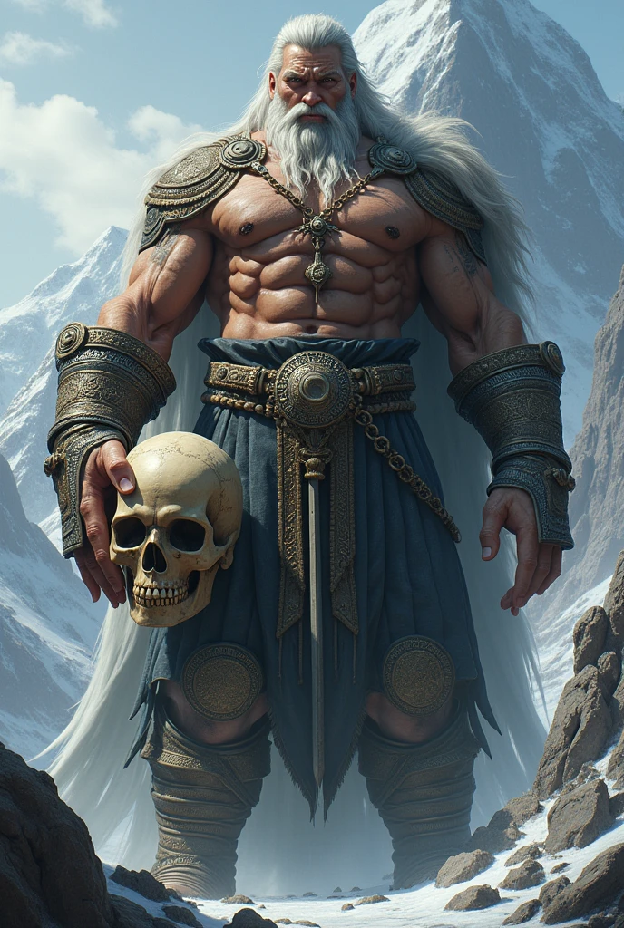 (realism) (norse god) (skull in giant hand) (hand with jewelry on the fingers)