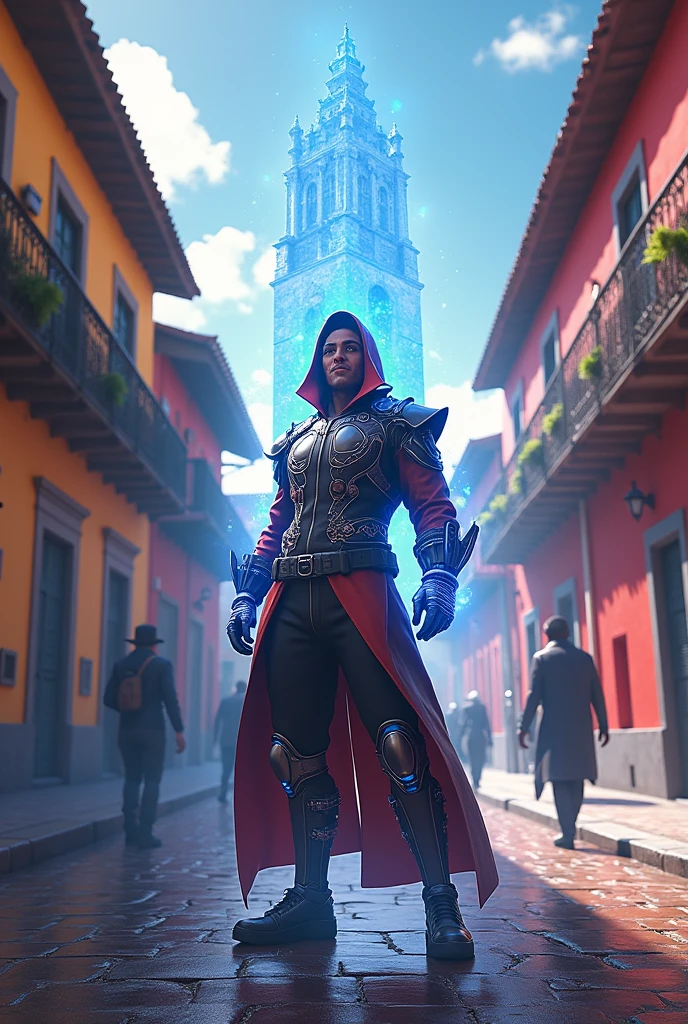 An image of the city Pasto with Mirage the character from Apex legends