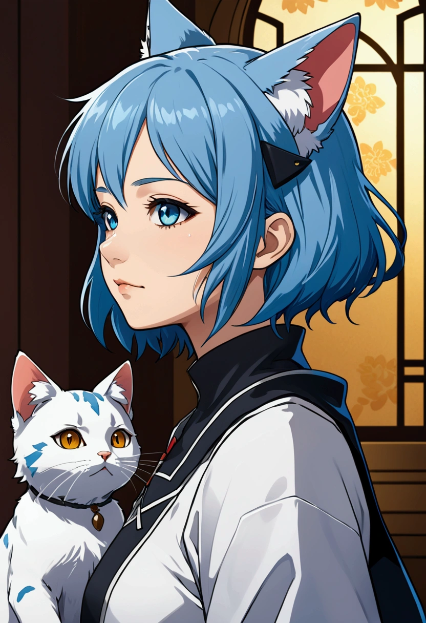 anime girl with blue hair and ears with a cat ears, 2 d anime style, ayanami, 2 d anime, anime moe artstyle, by Shitao, rem rezero, anime style 4 k, 2 d art, 2d art, profile of anime girl, from arknights, by Puru, no type, by Kamagurka, rin