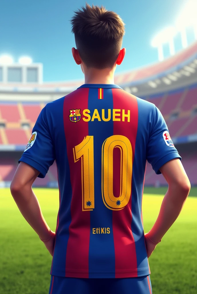 Created a player age bib 10 Barça footballer text called X ROI SALEH