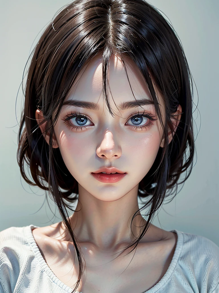 See-through tops、Big Breasts、camisole、(背景にWhite wall、Some of her hair is sky blue:1.4)、White wall、In front of a white door、(窓のあるWhite wallの部屋)、((Highest quality、8k、masterpiece:1.3))、Ultra-high resolution、(photoGenuineistic:1.4)、RAW Photos、Japanese,(detailed aspects)、Genuine、Photographed in natural light、Highly detailed face and skin texture、Highly detailed lips、The correct state of the human body、Medium Hair、Black Hair、Various poses、Natural color lip