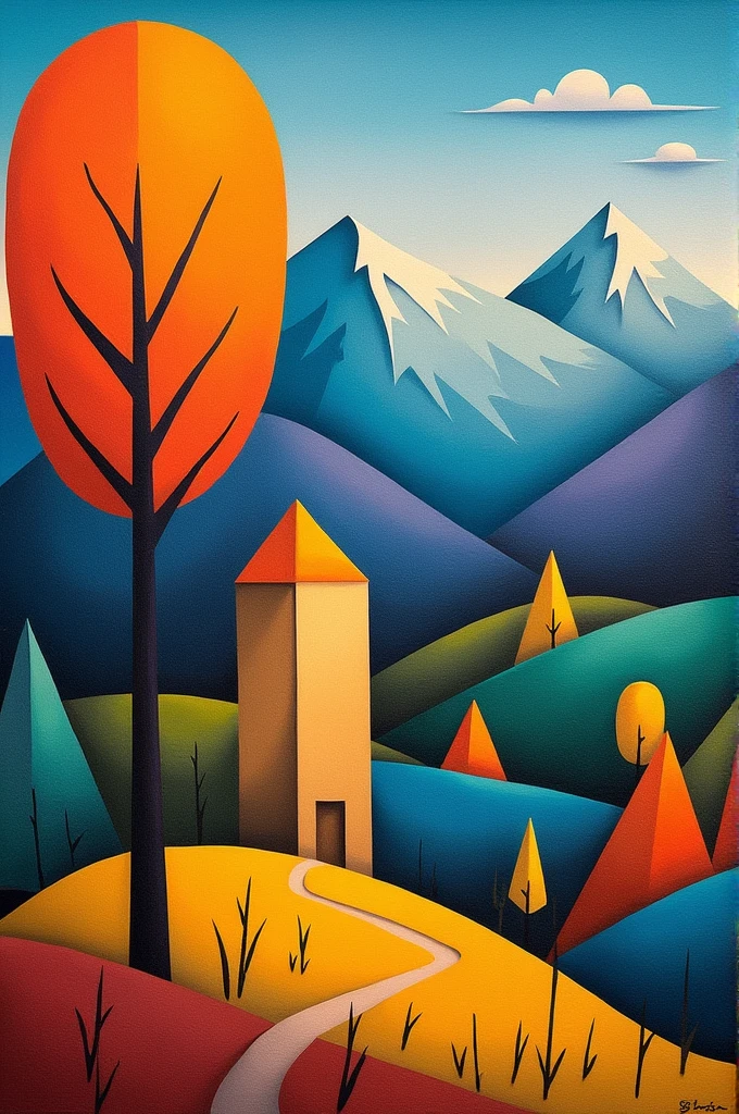 For a Cubist landscape that shows the principle of emphasis, you might create a scene where one element stands out significantly.
Imagine a Cubist painting of a mountainous landscape where:
- The foreground includes a large, geometric, bright-colored tree or building.
- The tree or building is rendered in exaggerated shapes and vivid colors, contrasting with the more subdued and fragmented background elements like the mountains and sky.
- The rest of the landscape is broken into abstract shapes and subdued colors, directing attention to the emphasized element.
This approach highlights the focal point of the composition and uses contrast in color and form to draw the viewer's eye to the emphasized feature in the landscape.
CUBISM