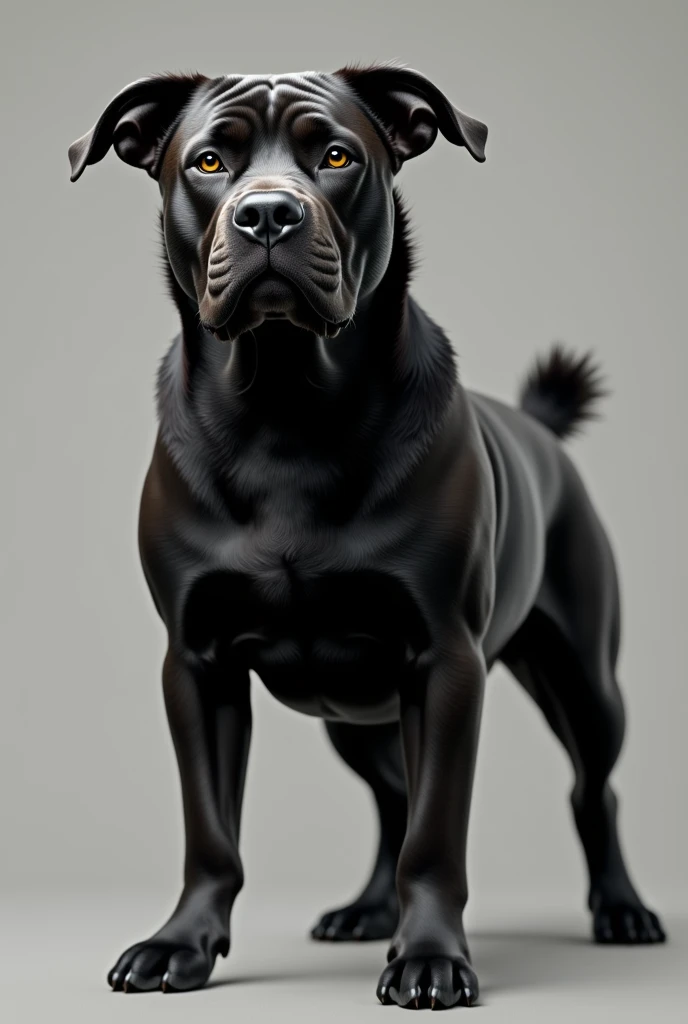 Image of mixed dog breed consisting of:
American Pitbull Terrier: 21.6%
American Bully: 18.1%
German Shepherd: 15.3%
Bullmastiff: 12.8%
Great Pyrenees: 11.5%
Supermutt: 20.7%
With black fur