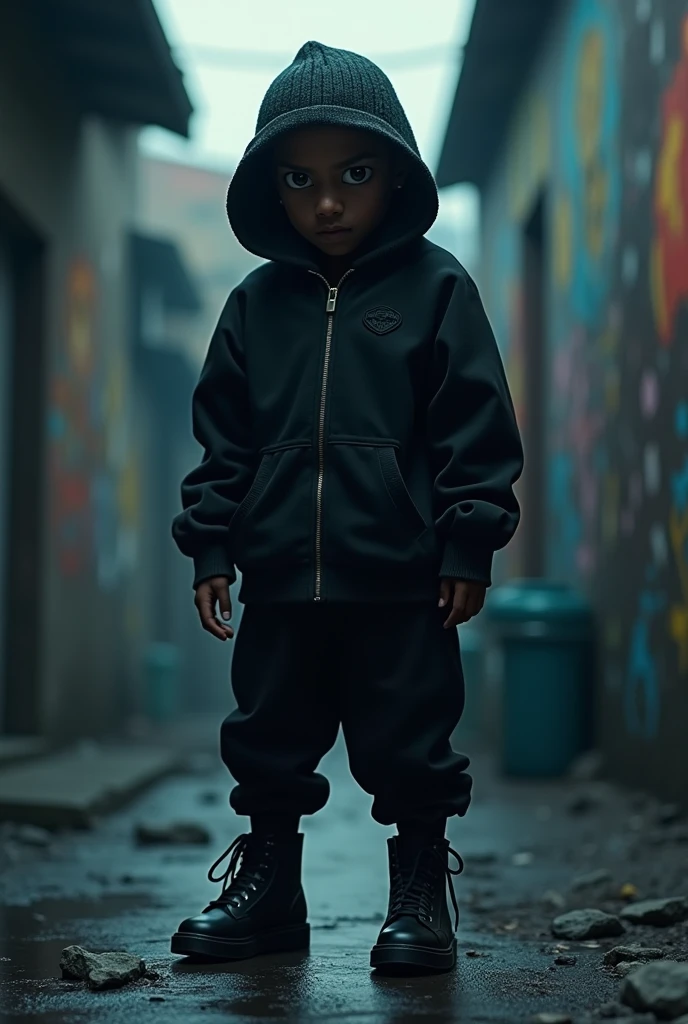 masterpiece, Highest quality, Highly detailed CG Unity 8K wallpapers, This illustration is based on a rapper and it's really cool. that'big, Sharp eyes and a knitted hat covering the face. Wear a hood over a knit hat. Wear pants. He is wearing black high-top boots.. I was holding a big, Painted walls. The background is a realistic dark slum. Spotlight Light. Bokeh Photo, (soft) concentrate):1.2, out of concentrate highlights, Dreamy atmosphere, Glowing circle, Fascinating Depth, Written boundary depth
