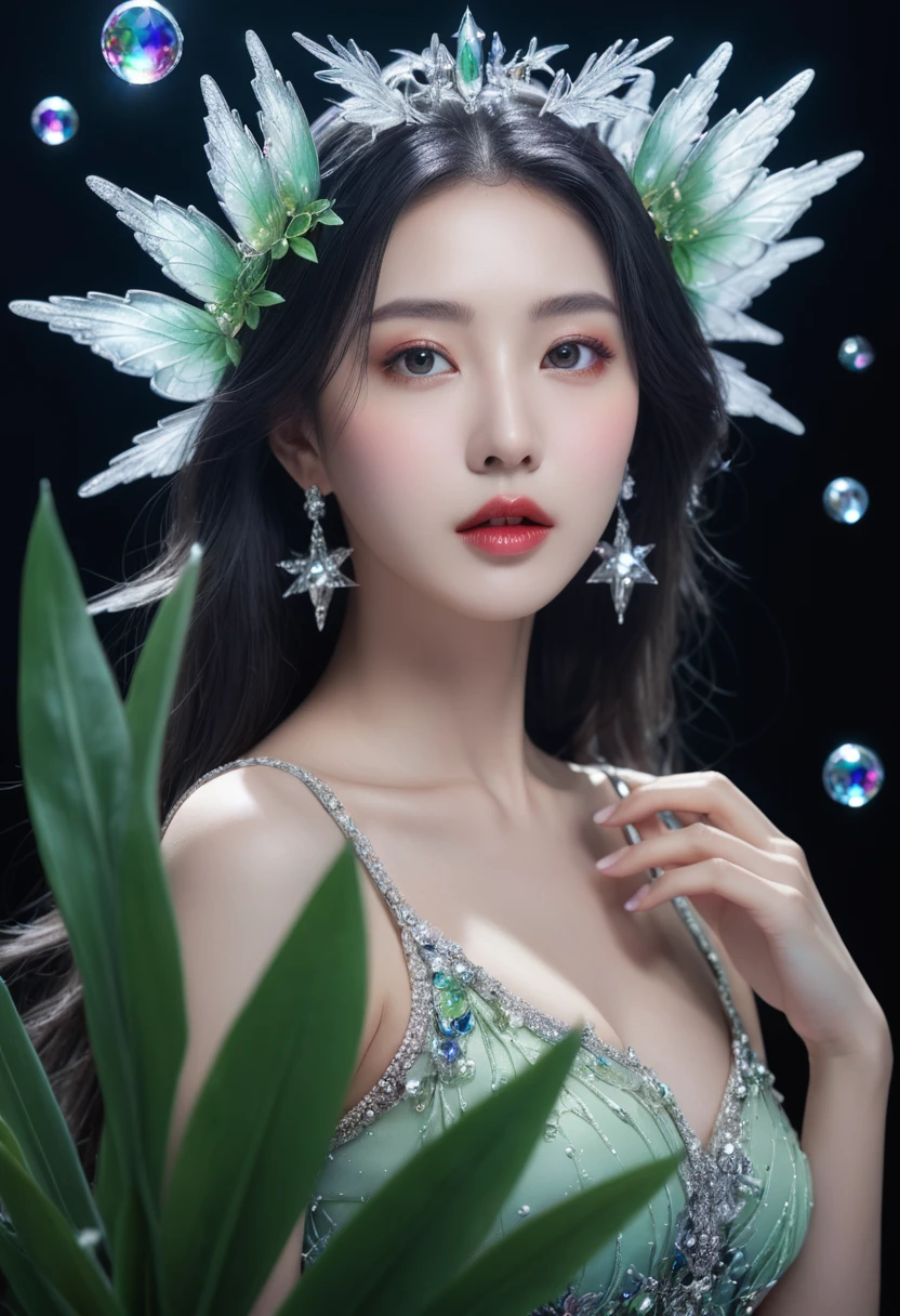 (female 1명:1.2),Chinese girls,Stars in the Snow,(short skirt:1.4),(female 1명:1.3),masterpiece,high quality,female 1명,extremely detailed,(fractal art:1.3),fancy,most detailed,(Chiffon, Body Painting:1.2),8k,digital art,Macro Photography,Quantum Dot,sharp focus,dark shot,cinematic,Microworld,femur,(upper femurs shot:1.2),front view,(pure girl:1.1),(White dress:1.1),(whole body:0.6),흩어져있는 shining flower잎이 많이 있습니다,bubble,contour deepening,(White_background:1.1),cinematic angle,underwater,Attached,Green long mountain,2 girl,jewel류,earring,Lips,assembly,portrait,eye shadow,realistic,nose,{{best quality}},{{masterpiece}},{{very detailed}},{illustration},{detailed light},{very delicate and beautiful},female,{beautiful and delicate eyes},Stars in the Snow,Messy floating hair,colored inner hair,별이 shining 하늘이 머리카락을 장식합니다,depth of field,big bust,split,hazy,There are no humans,traditional media,jewel,crystal,still life,Dance,Sympathy,all the colors of the rainbow,halo,cable,realistic,laugh,manicure,Lips,seat,very long hair,flower,zj,simple background,shining,hazy,There are no humans,depth of field,black background,jewel,crystal,realistic,red jewelstone,still life,wing,jewel female 1명,Dark Fairy Witch Spirit Forest with Magic Ball on Fairyland Collection Crystal Stone Figurine,hand,femurhighs,jewel,