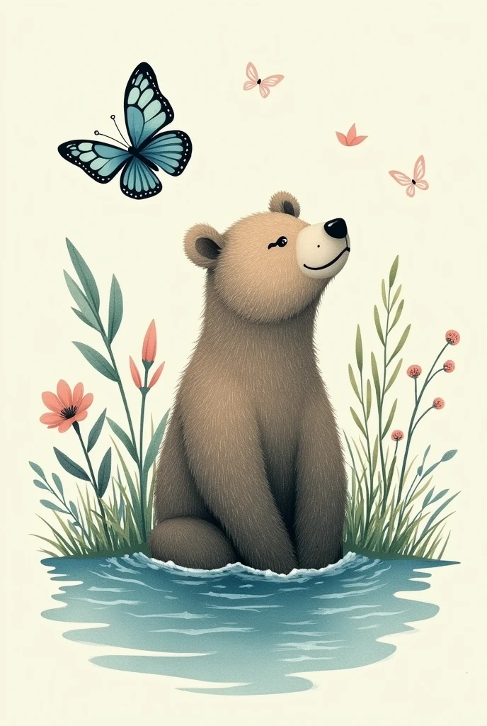 A natural and charming print that fuses elements of nature: Water, butterfly and bear, to create a harmonious and attractive design. Ideal for textiles such as clothing, tablecloths or cushion covers, The print seeks to convey a sense of calm and natural beauty..