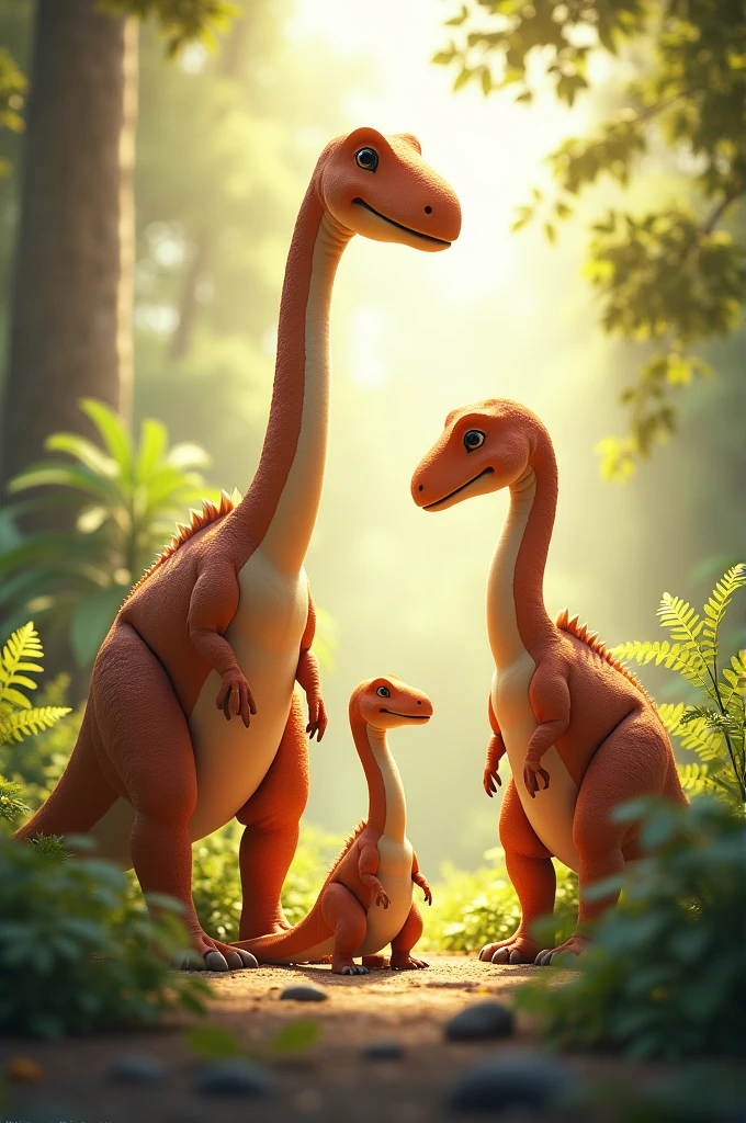 Picture a cute brachiosaurus with its parents 