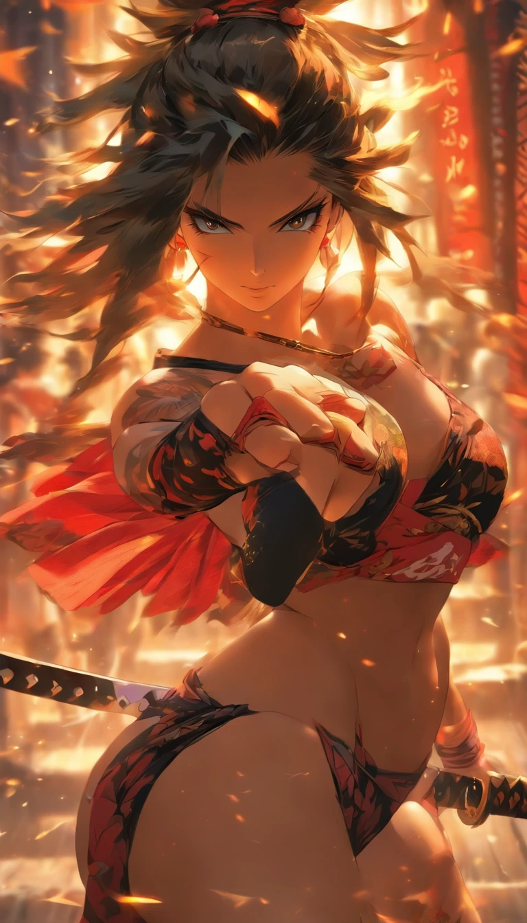 Samurai Swordsman woman In underwear Full body sexy underwear Full body sexy Black underwear Full body sexy