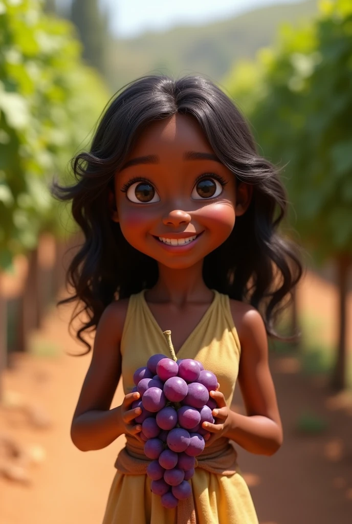 pixar character, adolescent, in biblical times, dark skin with smooth hair, smiling with grapes