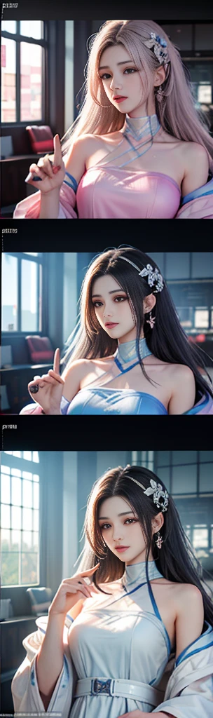 ((Highest quality)), ((masterpiece)), (detailed: 1.4), 3d, Beautiful cyberpunk woman image, High resolution (High Dynamic Range), Ray Tracing, NVIDIA, Super Resolution, Unreal 5, Scattered beneath the surface, PBR Textures, Post-processing, Anisotropic Filtering, Depth of written boundary, The best cutting and sharpness, Multilayer Texture, Albedo and Highlight Mapping, Surface Shading, Accurate simulation of material interactions, Perfect Proportions, Octane Rendering, 2-color light, Large diameter, Low ISO, White balance, Normal 3 points, 8K RAW, Beautiful and shining eyes, Loose-fitting robes, Great students, Delicate face and eyes, Long eyelashes, blush, Fluffy hair, Pink Lips