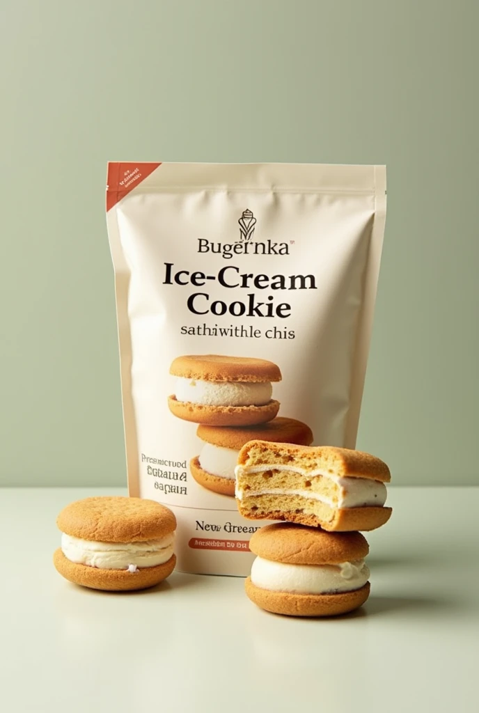 Ice cream cookie sandwich non sugar packaging with name sample
