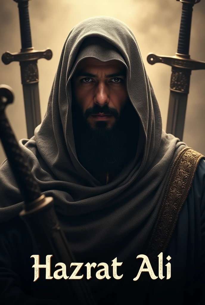 Thumbnail for YouTube on islamic video of hazrat ali for YouTube back side write hazrat ali face is hide with clothes and some warrior look with swords
