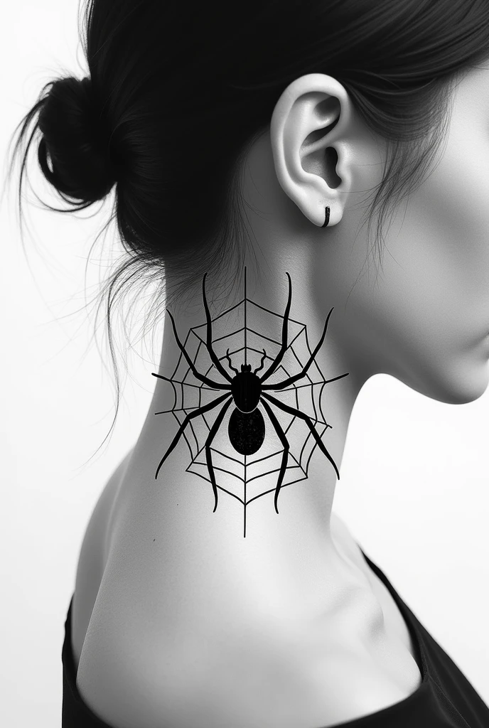 Spider tattoo on neck two-dimensional