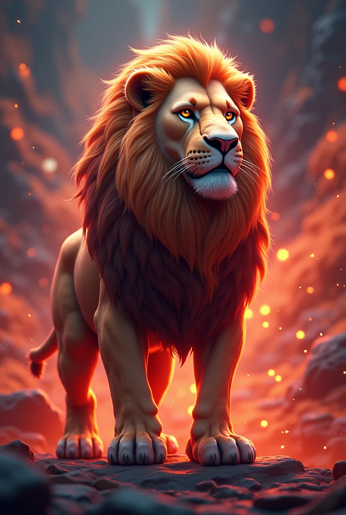 Animated Daekota text in background of lion
