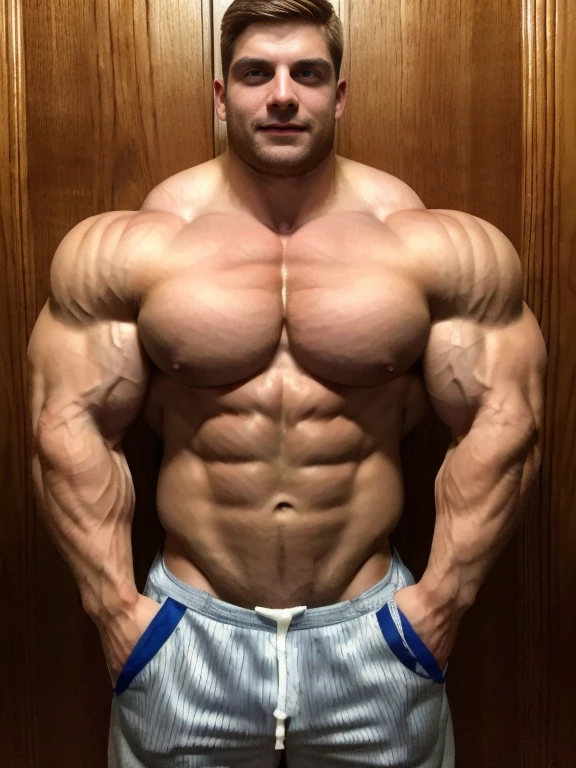 brunette, Masterpiece, (((shirtless))), (((facing viewer))), (extremely huge muscles:1.7), rippling chest, (Niklas:1.5)