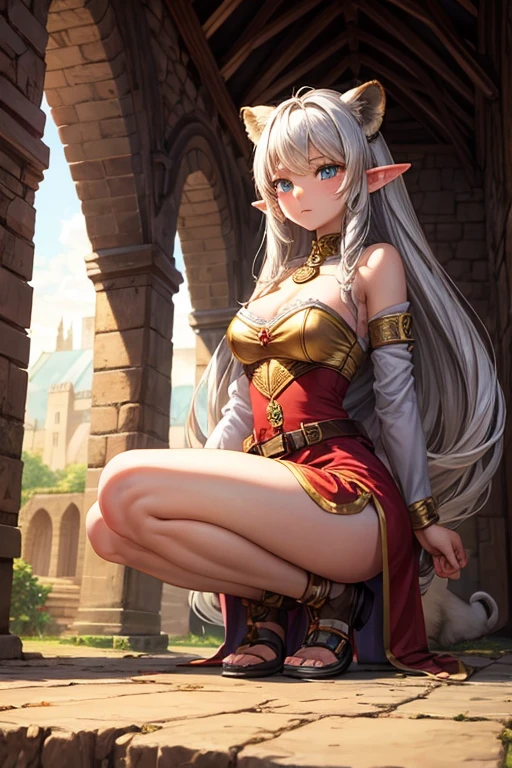 3 girls Elf girl , Lioness eyes girl, African girl , Medieval clothing