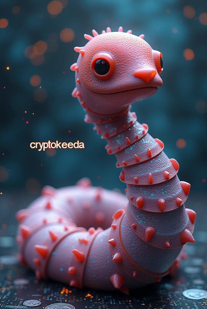 A worm printed on a crypto currency with texted ' CRYPTO KEEDA '