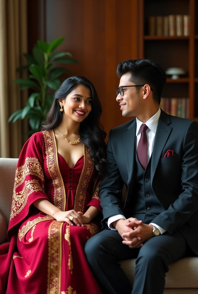 Wearing full body Academic regalia wealthy sri lankan average beautiful girl(big large breasts and butt) sit with sri lankan wealthy age 35 young spec's man (software,electrical,garments companies owner)