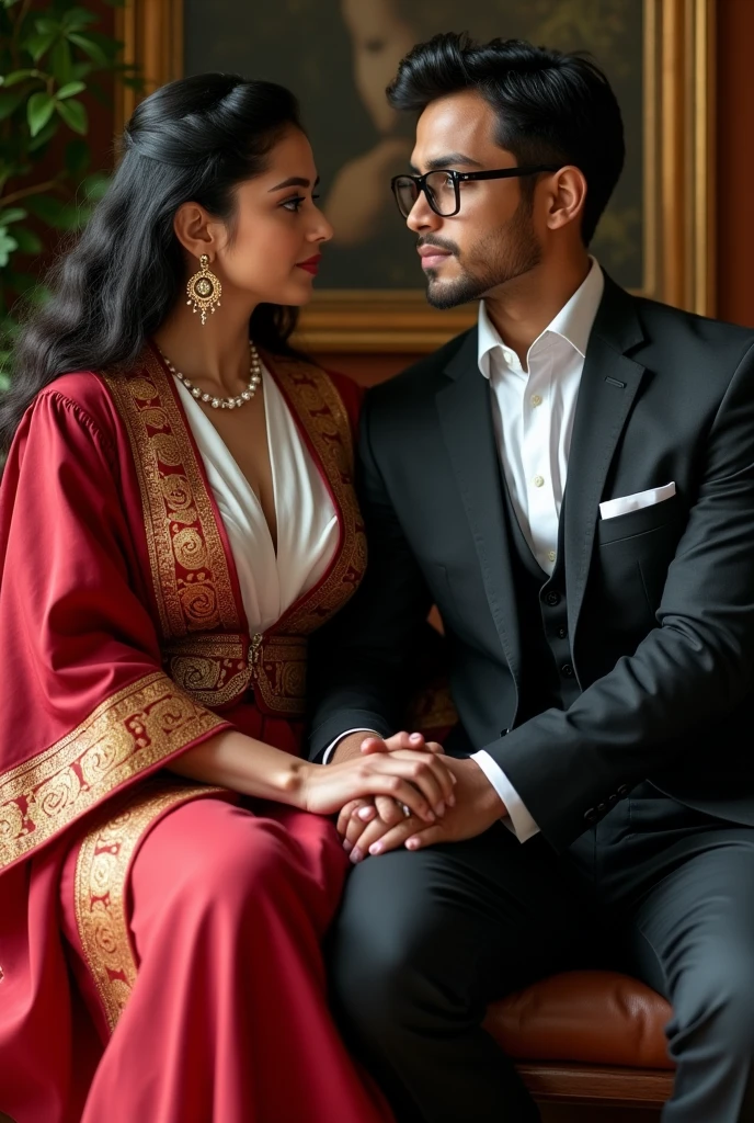  Wearing full body  Academic regalia  wealthy sri lankan average beautiful girl(big  large breasts and butt) sit with sri lankan wealthy age 35 young spec's man (software,electrical,garments companies owner)