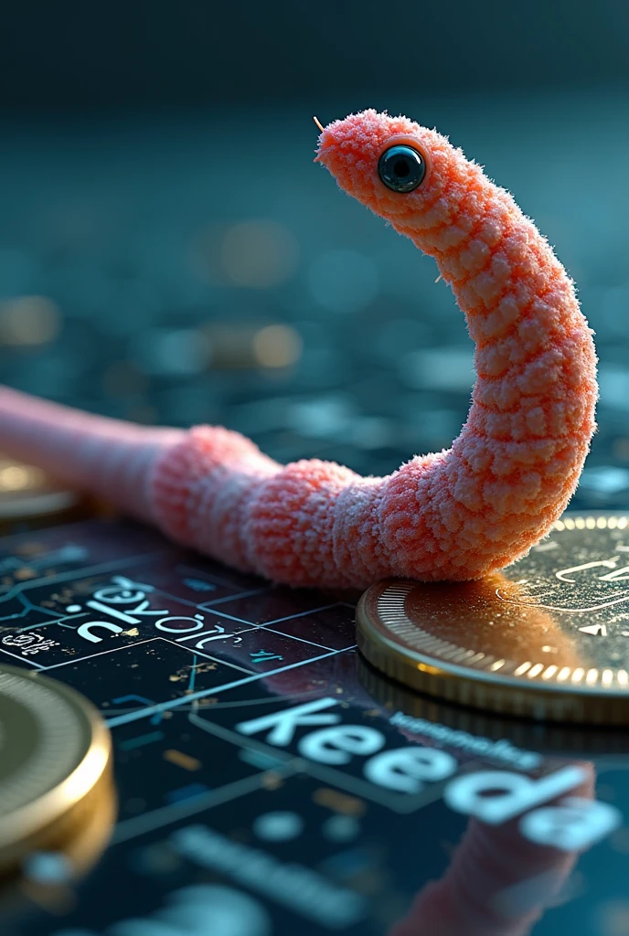 A worm printed on crypto currency with texted ' CRYPTO KEEDA '