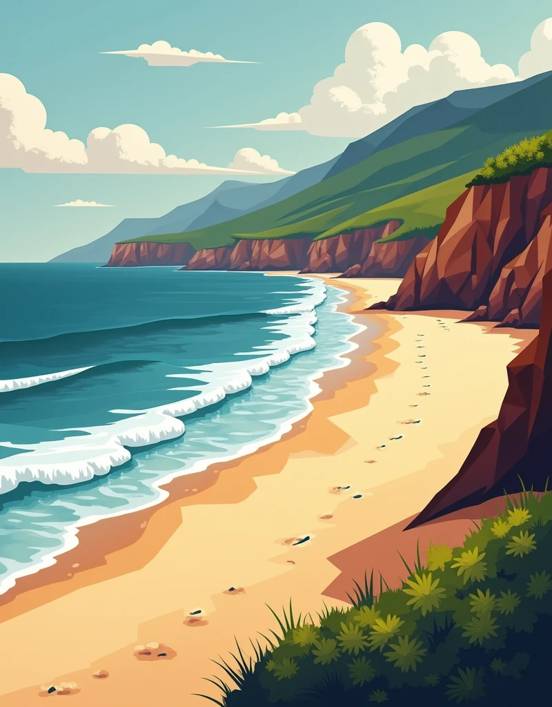 landscape, beach, emphasis, cubism