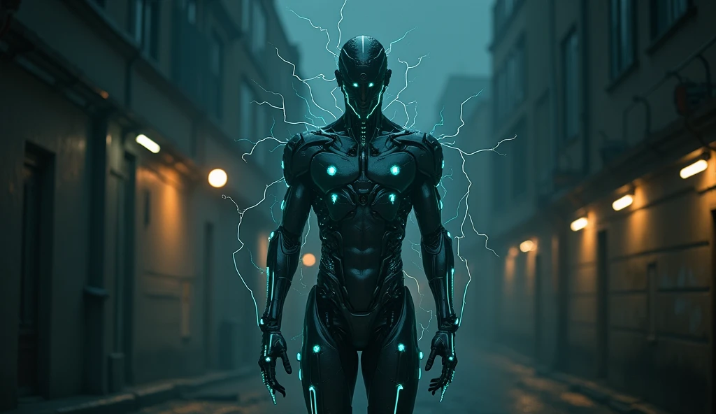 The re-emergence of Circuite Man: In the darkness of the night, the same Circuitta Man reappears, his body emitting strange sounds.