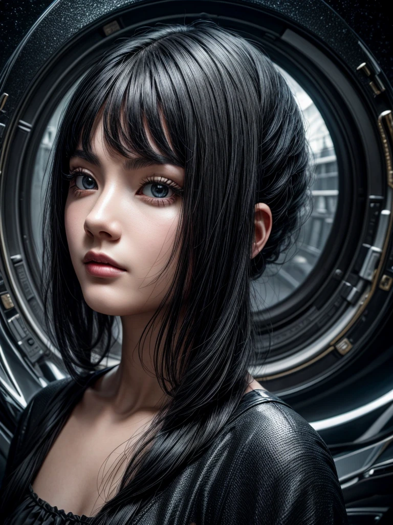 black hair, Surrealism, 8 K, super detail