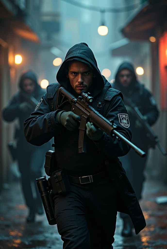 Create a scene of the crime operatives with exaggeration