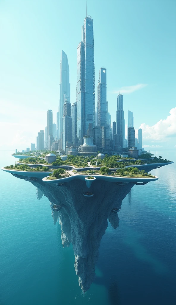 image of a modern city floating in the sea
quality,8k
