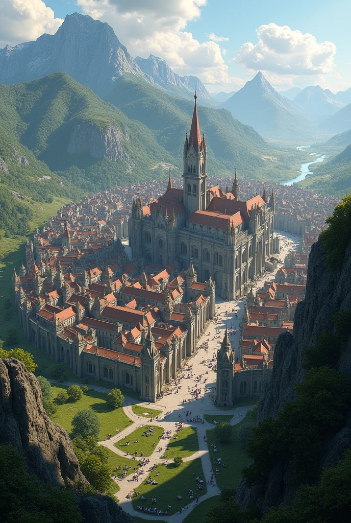 An epic medieval city viewed from a distance