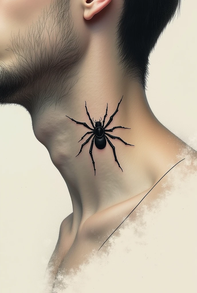A Spider tatto for mans on neck in sketchy style, a little bit minimalist