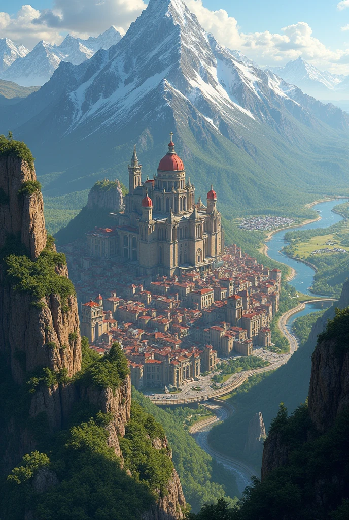 View an epic medieval city from the top of a mountain