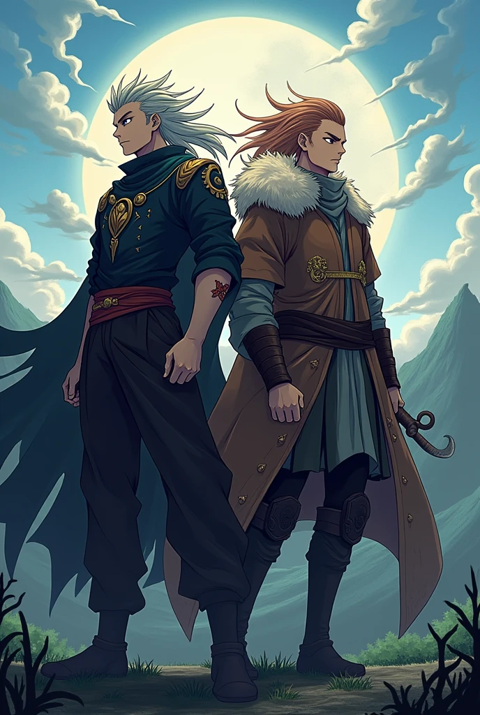 Mobile wallpaper of toji from jjk and thorfinn from Vinland Saga in one frame