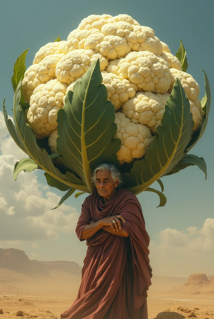 There is a very big cauliflower. Allah is writing on the leaves of this cauliflower. He is inside the cauliflower and that cauliflower is on the shoulder of an old woman whose weight is 10 tan and that old woman is crying and she wants to drink water but water is not available.