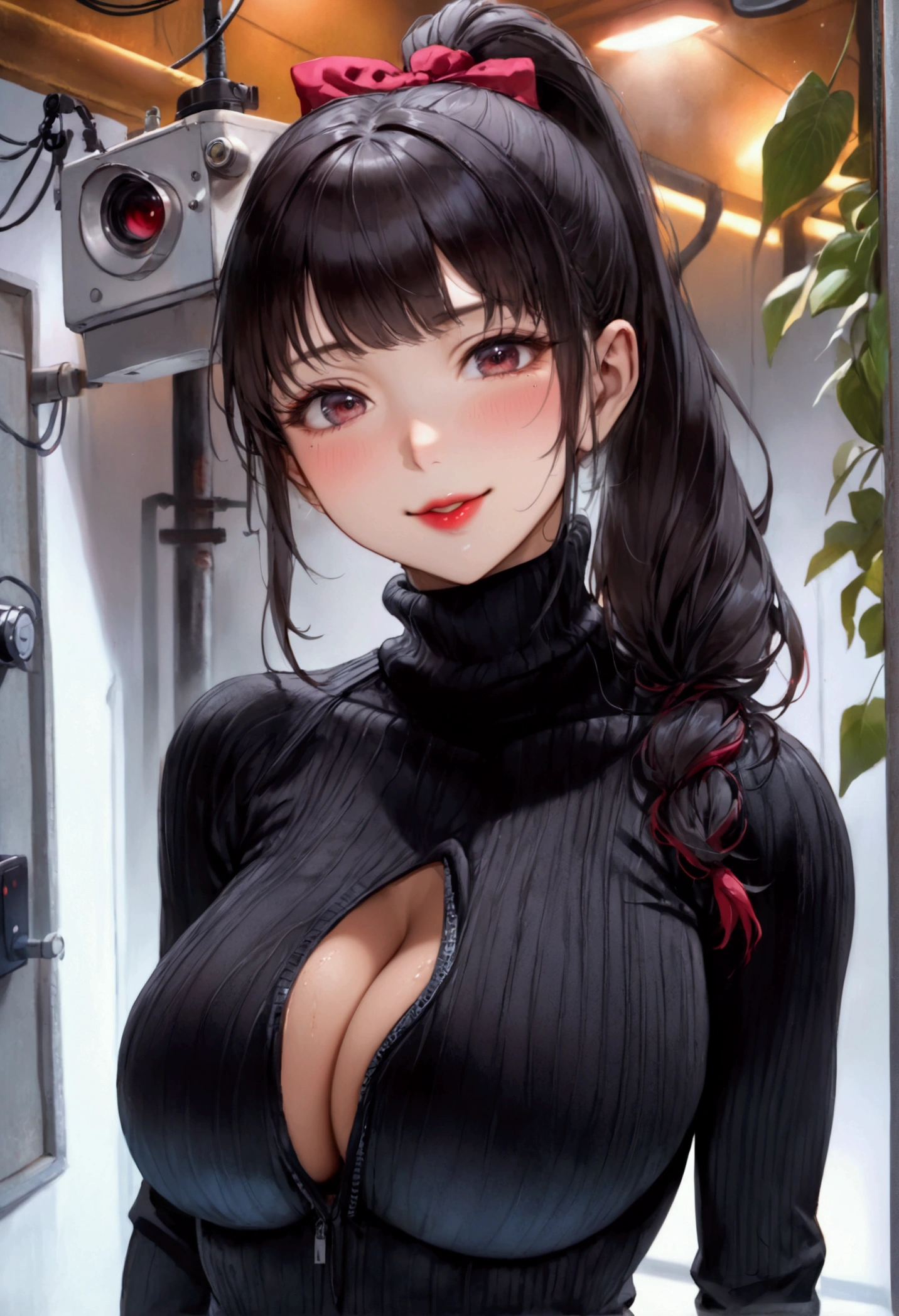 ((A aroused fertile feminine super-hot  vixen lusty romantic hot  heavenly toned bombshell sweaty waifu -hungry super-model Chizuru Mizuhara 2 perfect elite most caring woman posing for photoshoot with perfect  meaty-brawny-Carneous-fleshy-beefy toned body figure, extreme tight firm firm firm accurately rounded 34DDD sized erected silicon ,  expressions on face, red lips, and pony-tail healthy black hair, no  bubble round ,  thighs, perfect proportionate body, oiled body)), ((wearing an unwrinkled smooth extreme  turtleneck velour-velvety vanta black ultra thick ribbed full body sweater with  roap and an extreme super  plush sumptuously velour luxuriously soft ribbed Winter Warm Thermal velvet Fleece Lined Women Leggings)), ((standing in  room and smiling, facing viewer and looking into his eyes, high quality, detailed face portrait, photorealistic, 8k, masterpiece vivid colors, warm lighting, intricate details, , waifu, show full body view))((low angle shot captured by IMAX camera)), sfw, avoid showing 
