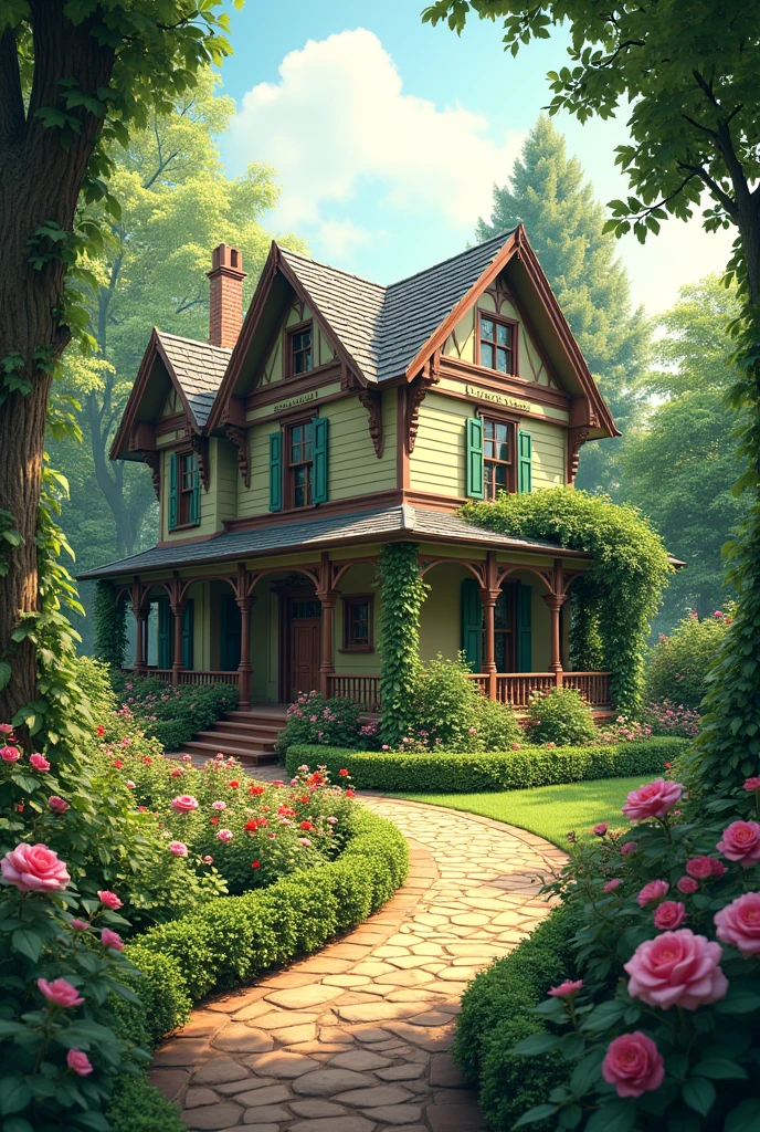 a picture of a classic house that contains loads of plants
