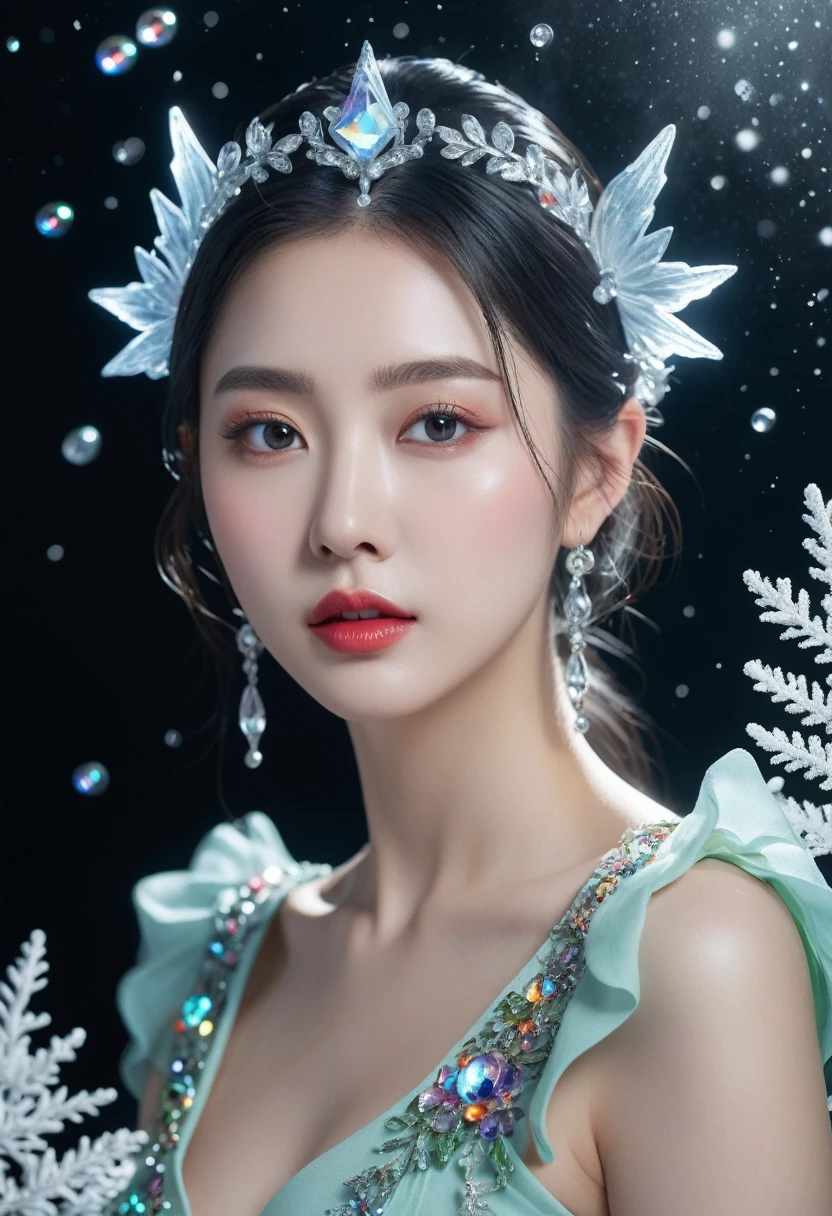 (female 1명:1.2),Chinese girls,Stars in the Snow,(short skirt:1.4),(female 1명:1.3),masterpiece,high quality,female 1명,extremely detailed,(fractal art:1.3),fancy,most detailed,(Chiffon, Body Painting:1.2),8k,digital art,Macro Photography,Quantum Dot,sharp focus,dark shot,cinematic,Microworld,femur,(upper femurs shot:1.2),front view,(pure girl:1.1),(White dress:1.1),(whole body:0.6),흩어져있는 shining flower잎이 많이 있습니다,bubble,contour deepening,(White_background:1.1),cinematic angle,underwater,Attached,Green long mountain,2 girl,jewel류,earring,Lips,assembly,portrait,eye shadow,realistic,nose,{{best quality}},{{masterpiece}},{{very detailed}},{illustration},{detailed light},{very delicate and beautiful},female,{beautiful and delicate eyes},Stars in the Snow,Messy floating hair,colored inner hair,별이 shining 하늘이 머리카락을 장식합니다,depth of field,big bust,split,hazy,There are no humans,traditional media,jewel,crystal,still life,Dance,Sympathy,all the colors of the rainbow,halo,cable,realistic,laugh,manicure,Lips,seat,very long hair,flower,zj,simple background,shining,hazy,There are no humans,depth of field,black background,jewel,crystal,realistic,red jewelstone,still life,wing,jewel female 1명,Dark Fairy Witch Spirit Forest with Magic Ball on Fairyland Collection Crystal Stone Figurine,hand,femurhighs,jewel,