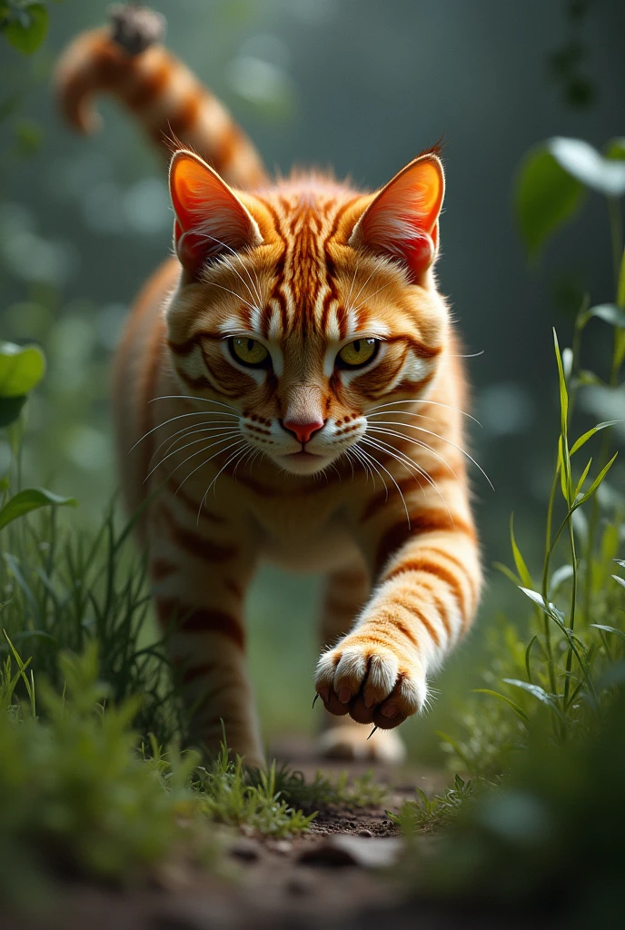 ginger cat prepares to catch his target