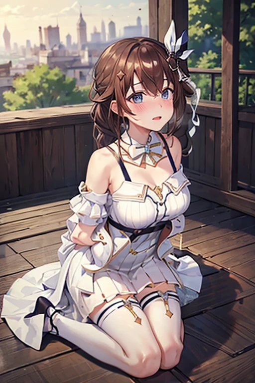 (masterpiece), best quality, expressive eyes, perfect face,nsfw:1.2,full body,embarrassed,breathless:1.4,humid:1.5,full-face blush:1.3,bound arms:1.2,rope,bdsm,arms behind back:1.2
