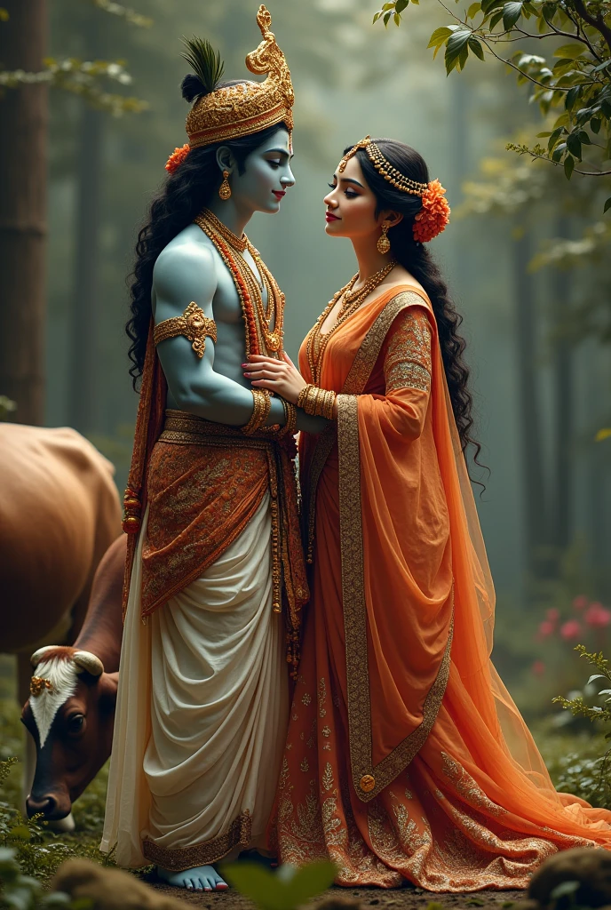 Radha krishan amzing photos
N ot in romentic for room wallpaper in holly pose watching forword change background with caw and forest theme with heavy dreshes add more things in dress and add mukut wathing towards me