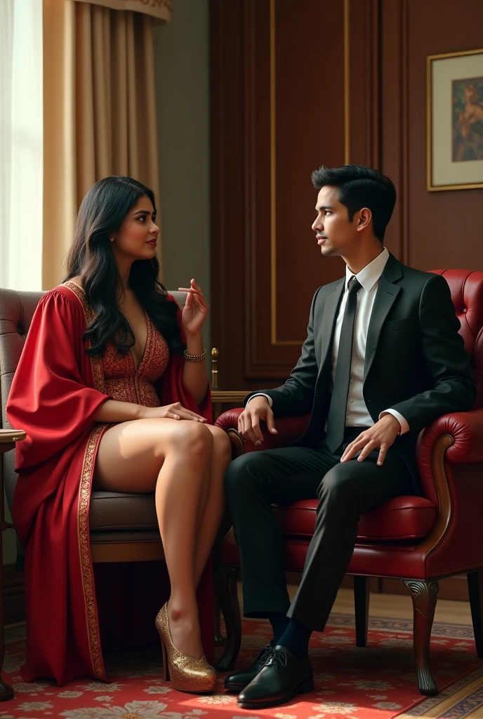 Wearing full body Academic regalia wealthy sri lankan average beautiful girl(big large breasts and butt) sit in chair with sri lankan wealthy age 35 young spec's man(software,electrical,garments companies owner)
