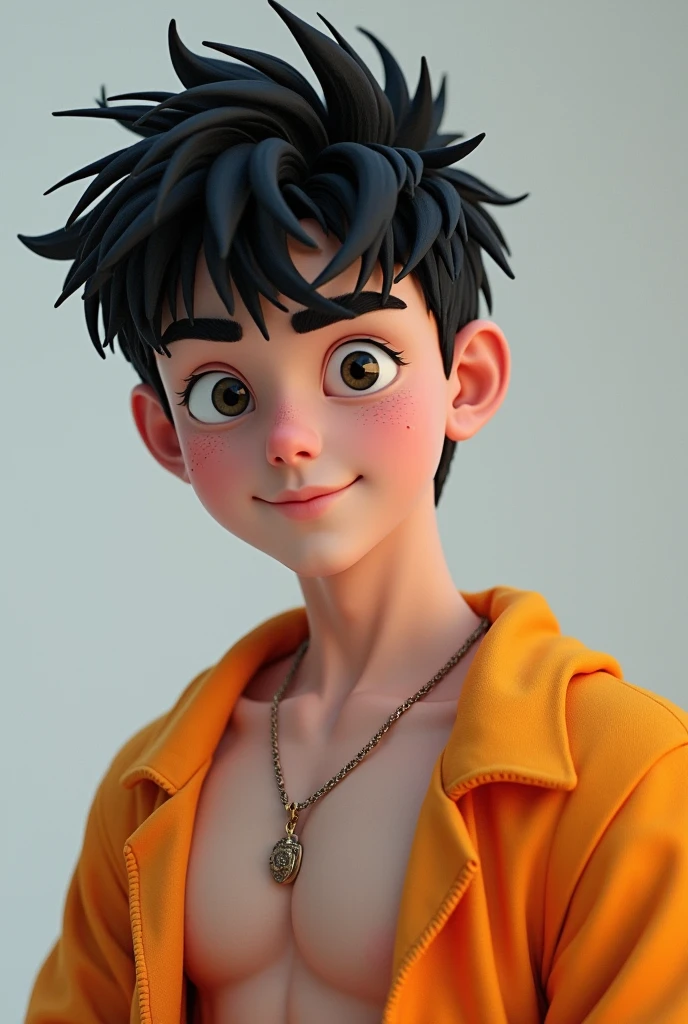 a half-muscled white teenager with half-hairy black hair from tiktok, outgoing and loyal and rich 