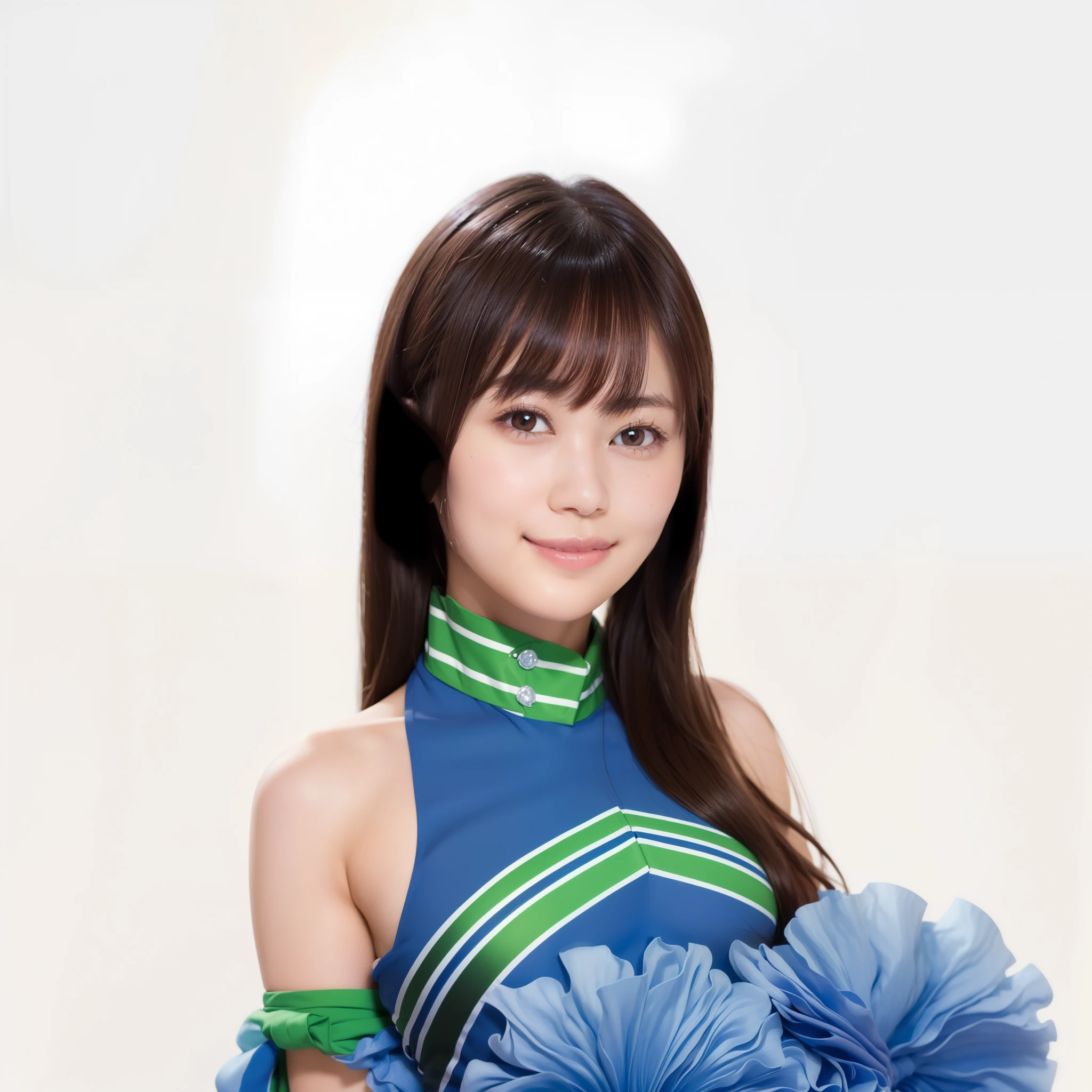 (high resolution:1.5), (masterpiece:1.5), very detailed, best quality, 8k, ((1 girl)), (Cute Japanese woman), cute 2 beauty, (medium breasts:1.5), detailed face, Beautiful and elegant face, cute face, (Round face:1.4), thin lips, natural bangs, arched eyebrows, well-groomed eyebrows, (big eyes with a good balance between the left and right sides), cute eyes, beautiful eyes, beautiful thin nose, beautiful face line, (beautiful skin), medium Hair, Brunette hair, black hair, (natural bangs), (looking at the camera with a Gentle smile), smooth skin, fair skin, (Beautiful breasts), (Slender body:1.5), ((Beautiful cleavage)), smile, (Round face:1.6),