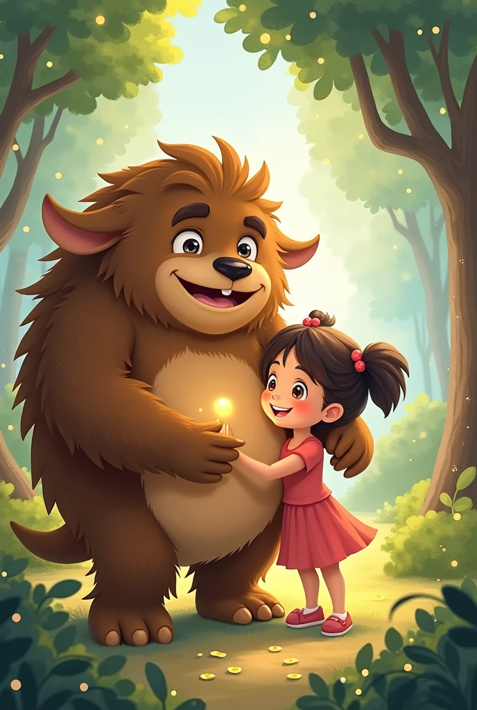 Create an image for story books
Ellie and Benny continued to have adventures, proving that friendship can break down barriers and bring joy to everyone where is monster Benny with brown colour and big anf chubby Ellie is girl