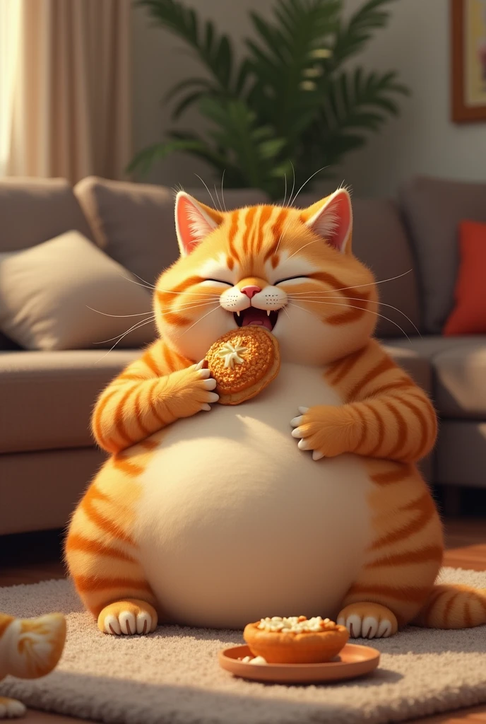 Orange cat eats a lot at home