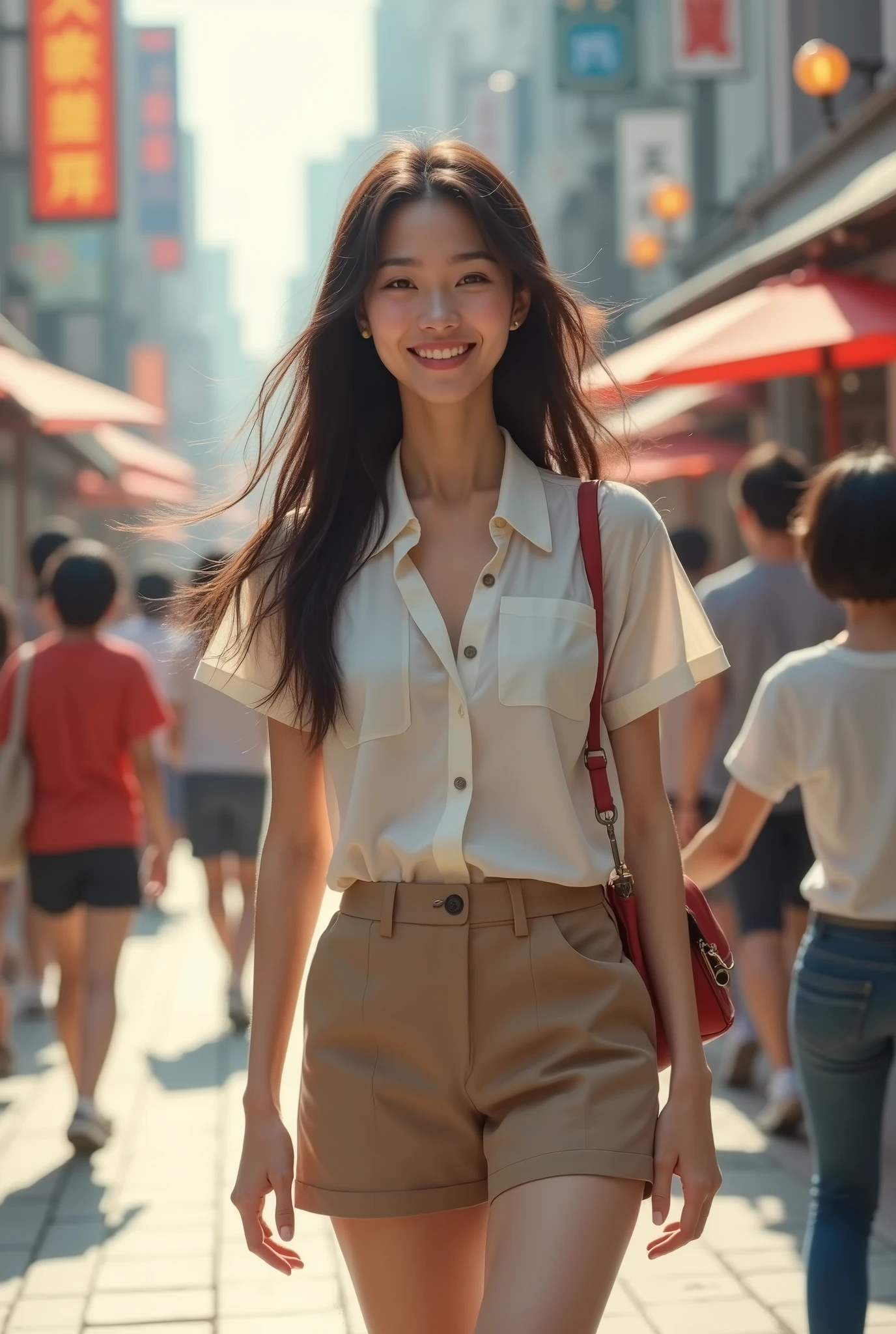 nude japanese girl walk public happy face