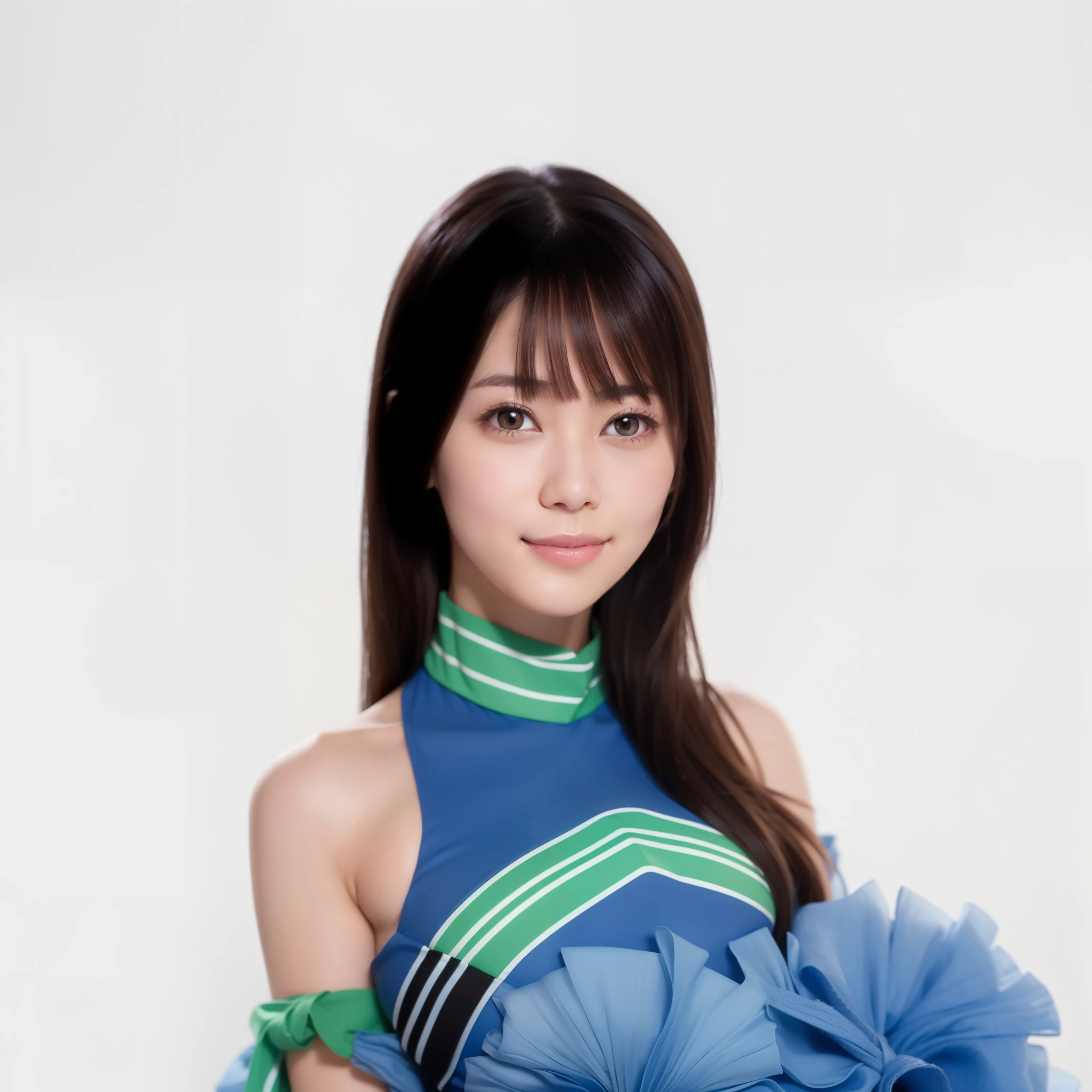 (high resolution:1.5), (masterpiece:1.5), very detailed, best quality, 8k, ((1 girl)), (Cute Japanese woman), cute 2 beauty, (medium breasts:1.5), detailed face, Beautiful and elegant face, cute face, (Round face:1.4), thin lips, natural bangs, arched eyebrows, well-groomed eyebrows, (big eyes with a good balance between the left and right sides), cute eyes, beautiful eyes, beautiful thin nose, beautiful face line, (beautiful skin), medium Hair, Brunette hair, black hair, (natural bangs), (looking at the camera with a Gentle smile), smooth skin, fair skin, (Beautiful breasts), (Slender body:1.5), ((Beautiful cleavage)), smile, (Round face:1.6),