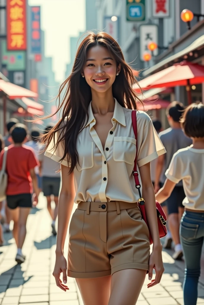 nude japanese girl walk public happy face