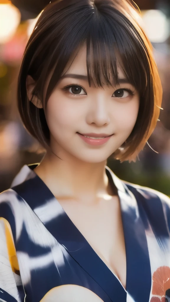 8k,Highest quality,(masterpiece:1.2),(Realistic),(Realistic:1.37),Ultra-high resolution,1 female college student,city,smile,Beautiful Eyes,Summer festival,(((Beautiful yukata))),Big Breasts,Perfect body,Perfect Fingers,Professional Lighting,gravure,Detailed face and skin texture,fine grain,RAW Photos